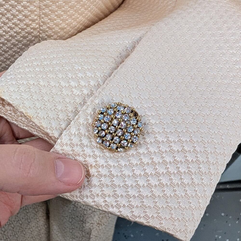Cream Textured Rhinestone Button Jacket Blazer - Picture 6 of 7